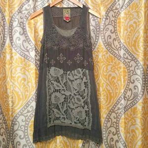 Johnny Was Grey Lace/Embroidery Dress, XS